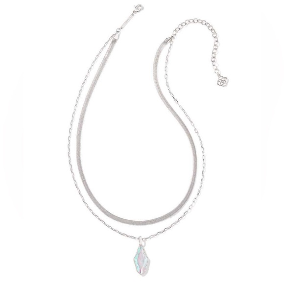 NWT Kendra Scott Evelyn Silver Multi Strand Necklace in Rock Crystal Dichroic - Picture 3 of 6